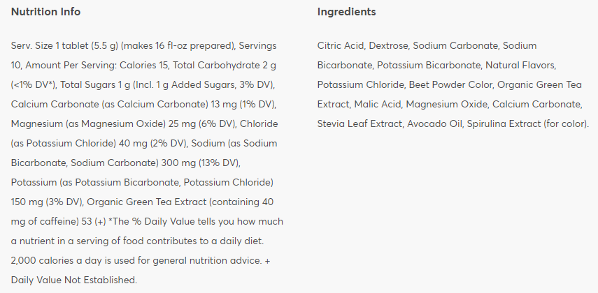 Nutritional information: Wild Berry + Caffeine