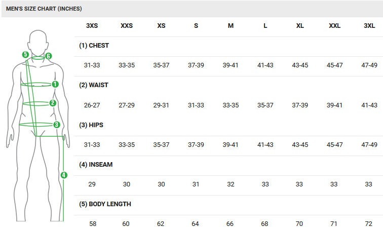 Garneau men's apparel sizing chart